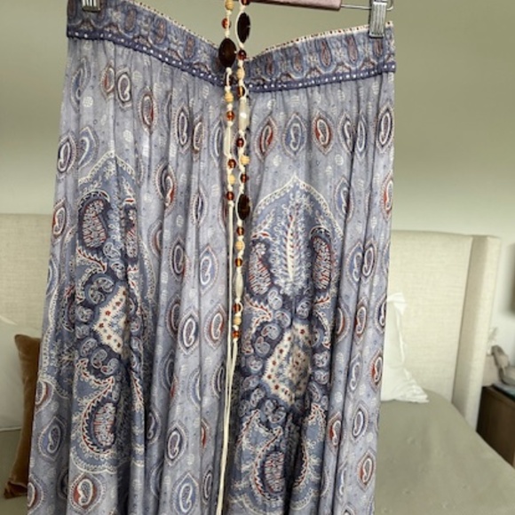 Zimmermann Vitali Belted A-Line Print Silk Maxi Skirt 1 (4-6) Blue Paisley - Picture 6 of 8